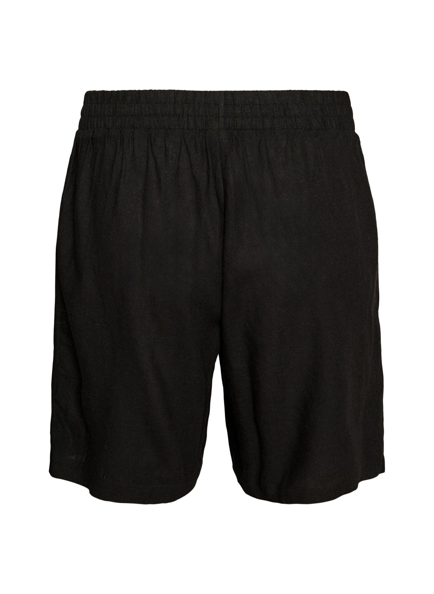 Zizzi Hoch taillierte Shorts aus Leinen und Viskose, Schwarz, Packshot image number 1