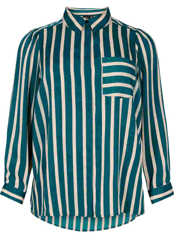 Gestreiftes langärmeliges Hemd, Green Stripe, Packshot image number 0