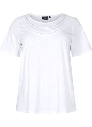 T-Shirt aus Baumwolle mit Spitzenband, Bright White, Packshot image number 0