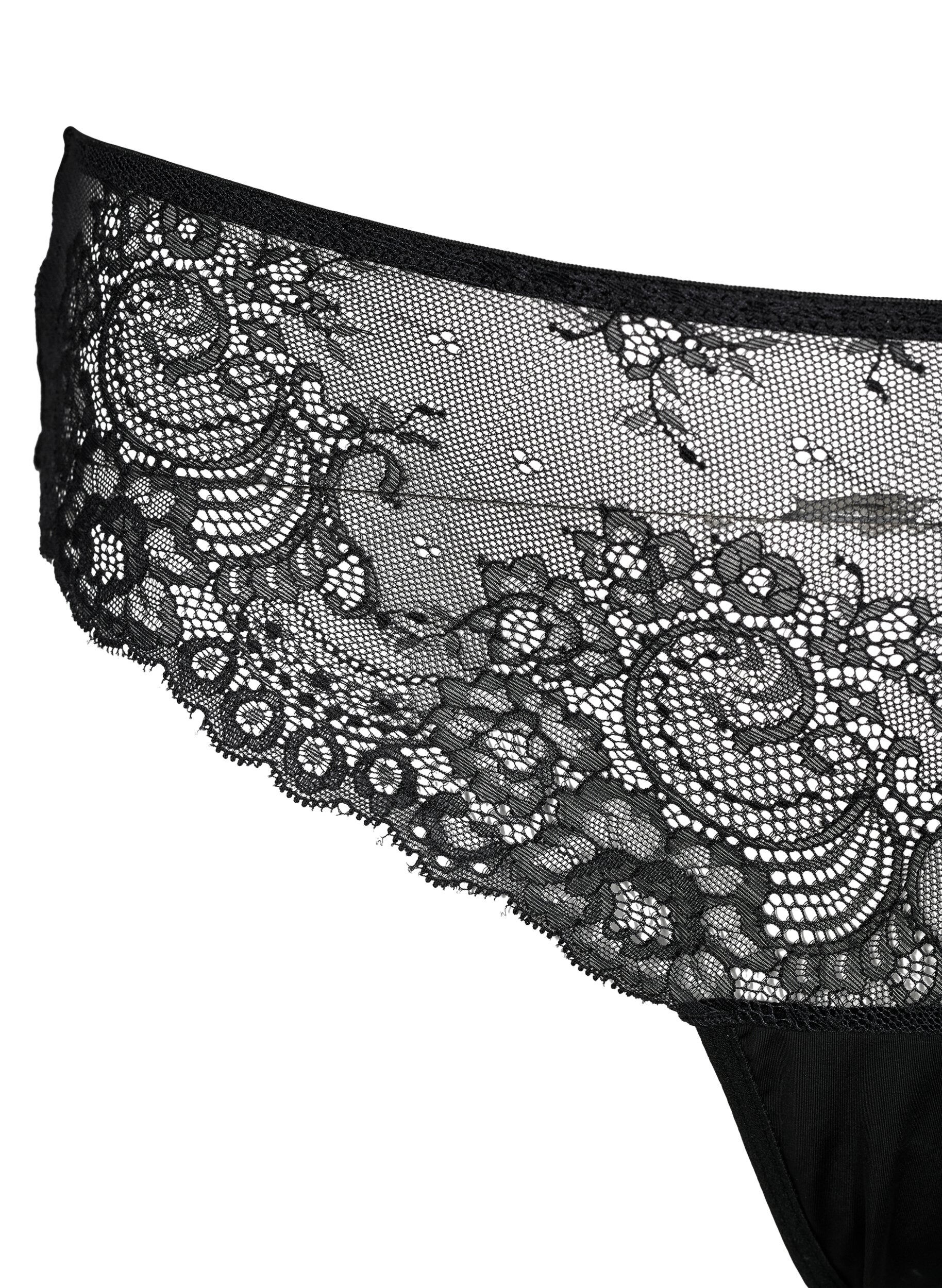 Zizzi G-String mit Spitze und regul&auml;rer Taille, Black, Packshot image number 2