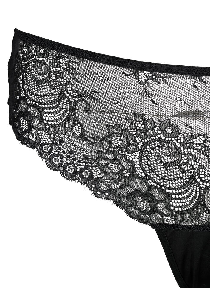 G-String mit Spitze und regulärer Taille, Black, Packshot image number 2