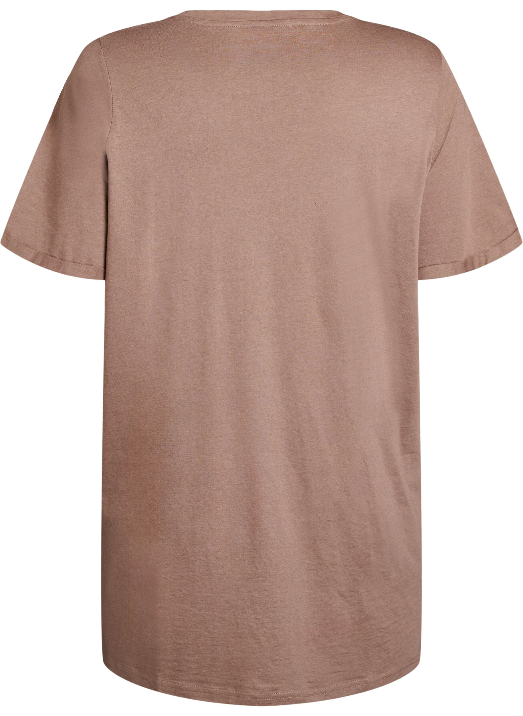 Zizzi Einfarbiges Oversize T-Shirt mit V-Ausschnitt, Braun, Packshot image number 1
