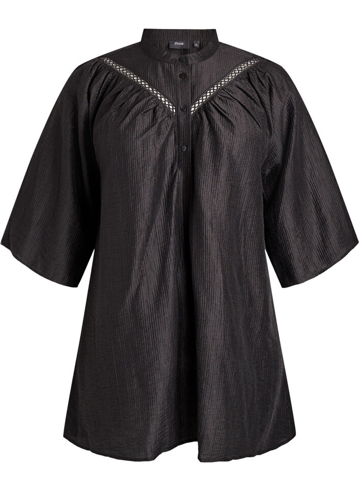 Tunika mit Häkelborten und Streifenstruktur, Schwarz, Packshot image number 0
