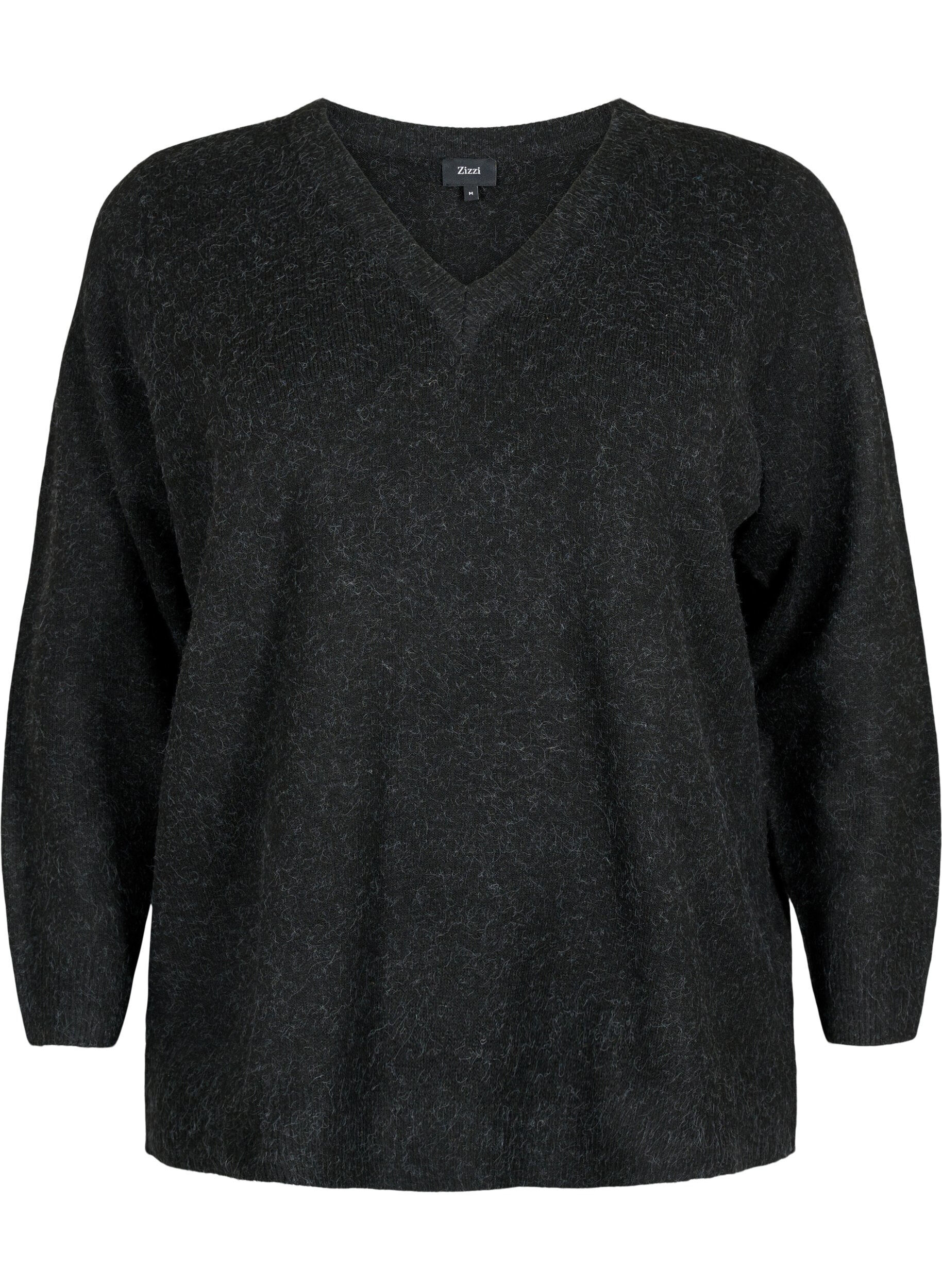 Zizzi Melange Pullover mit V-Ausschnitt, Dark Grey Melange, Packshot image number 0