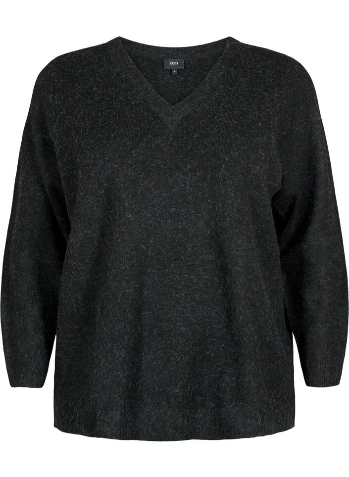 Melange Pullover mit V-Ausschnitt, Dark Grey Melange, Packshot image number 0