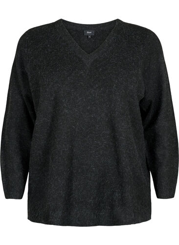 Melange Pullover mit V-Ausschnitt, Dark Grey Melange, Packshot image number 0