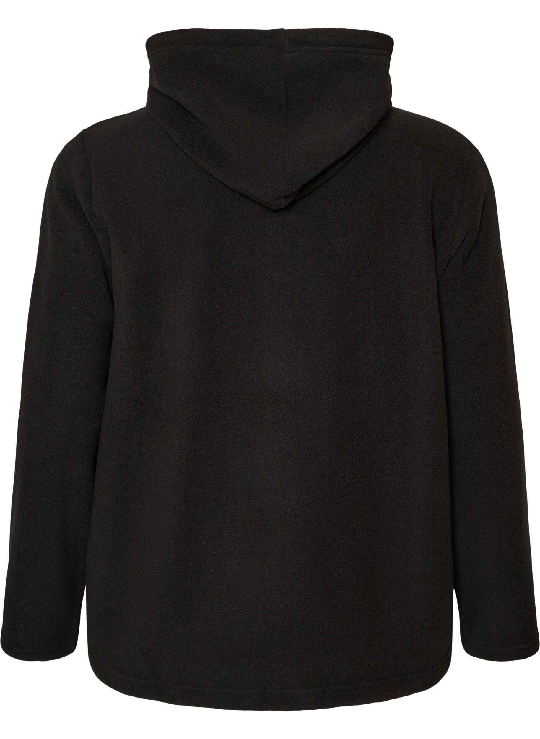 ZizziHoodie aus Fleece mit hohem Kragen und aufgesticktem Text, Schwarz, Packshot image number 1