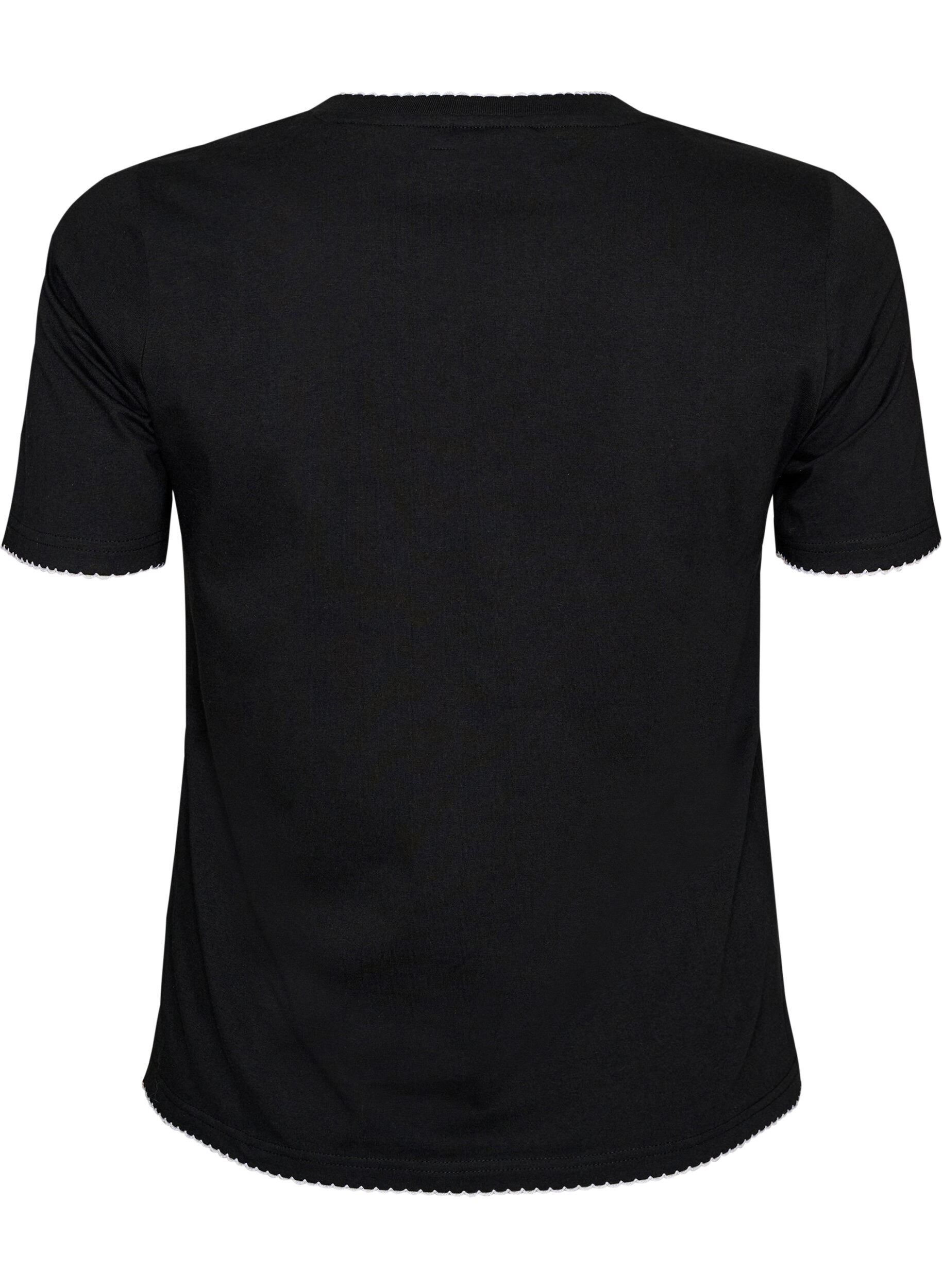 ZizziT-Shirt aus Baumwolle mit gewellten Kontrastkanten, Schwarz, Packshot image number 1