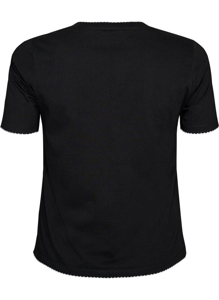 T-Shirt aus Baumwolle mit gewellten Kontrastkanten, Schwarz, Packshot image number 1