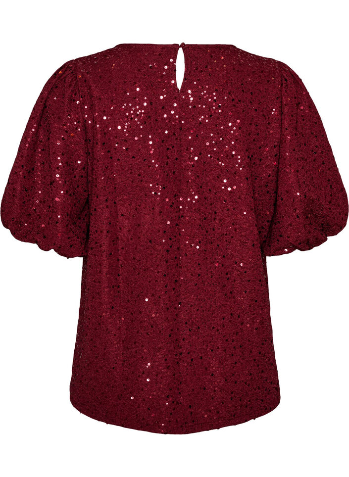Paillettenbluse mit Ballon&auml;rmeln, Rot, Packshot image number 1