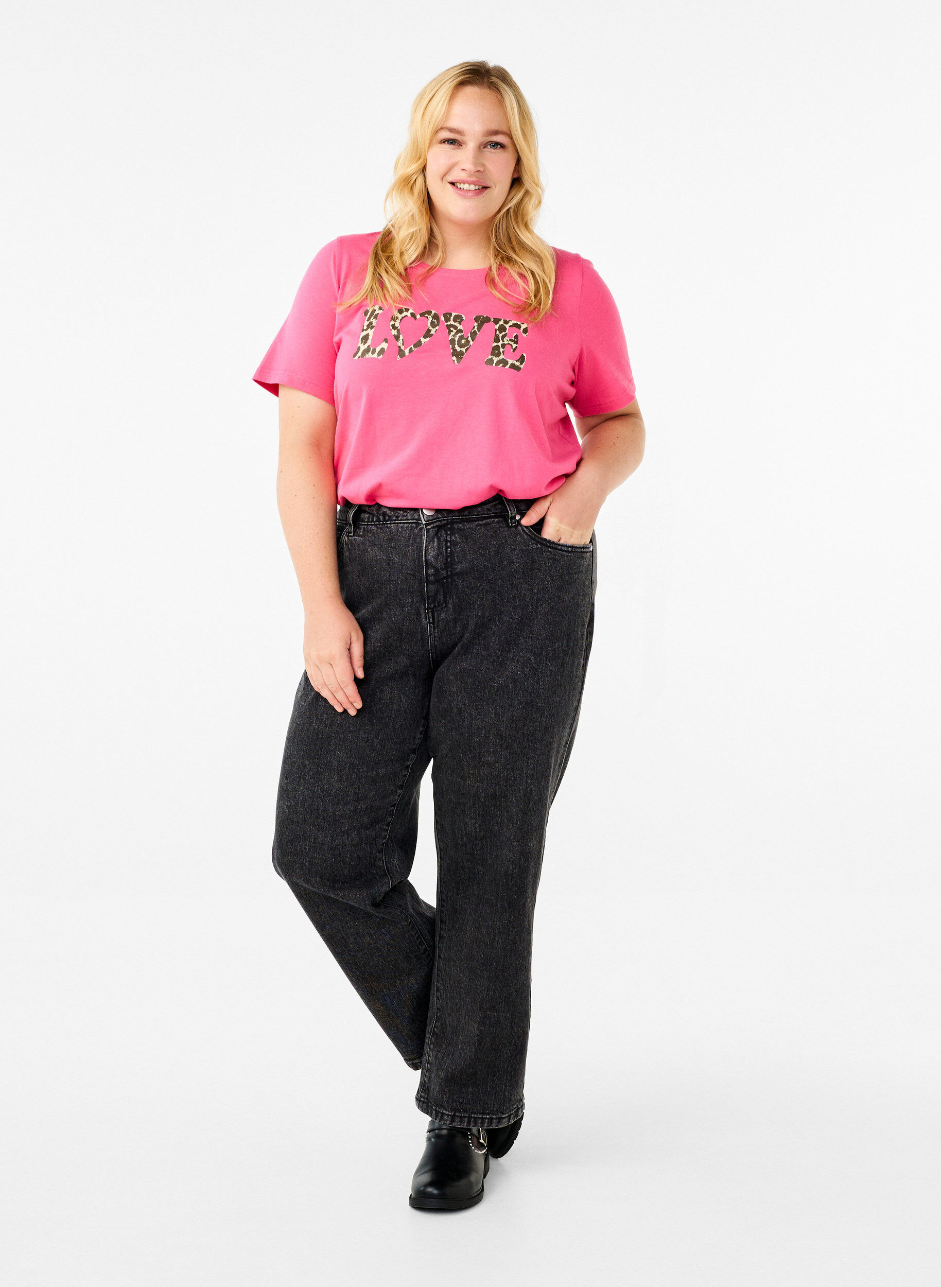 Zizzi FLASH - T-Shirt mit Print, Pink, Model image number 1