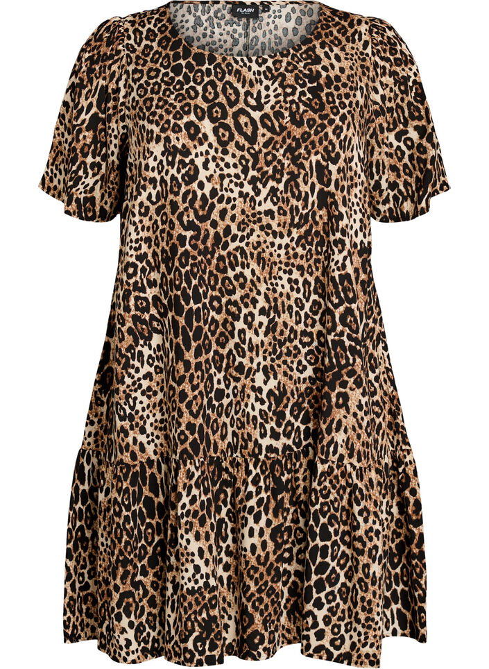 Kleid aus Viskose mit Schnittlinie, Braun, Packshot image number 0