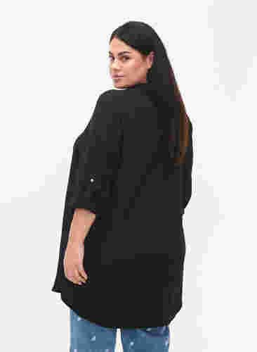 Langes einfarbiges Hemd aus Viskose, Black, Model image number 1