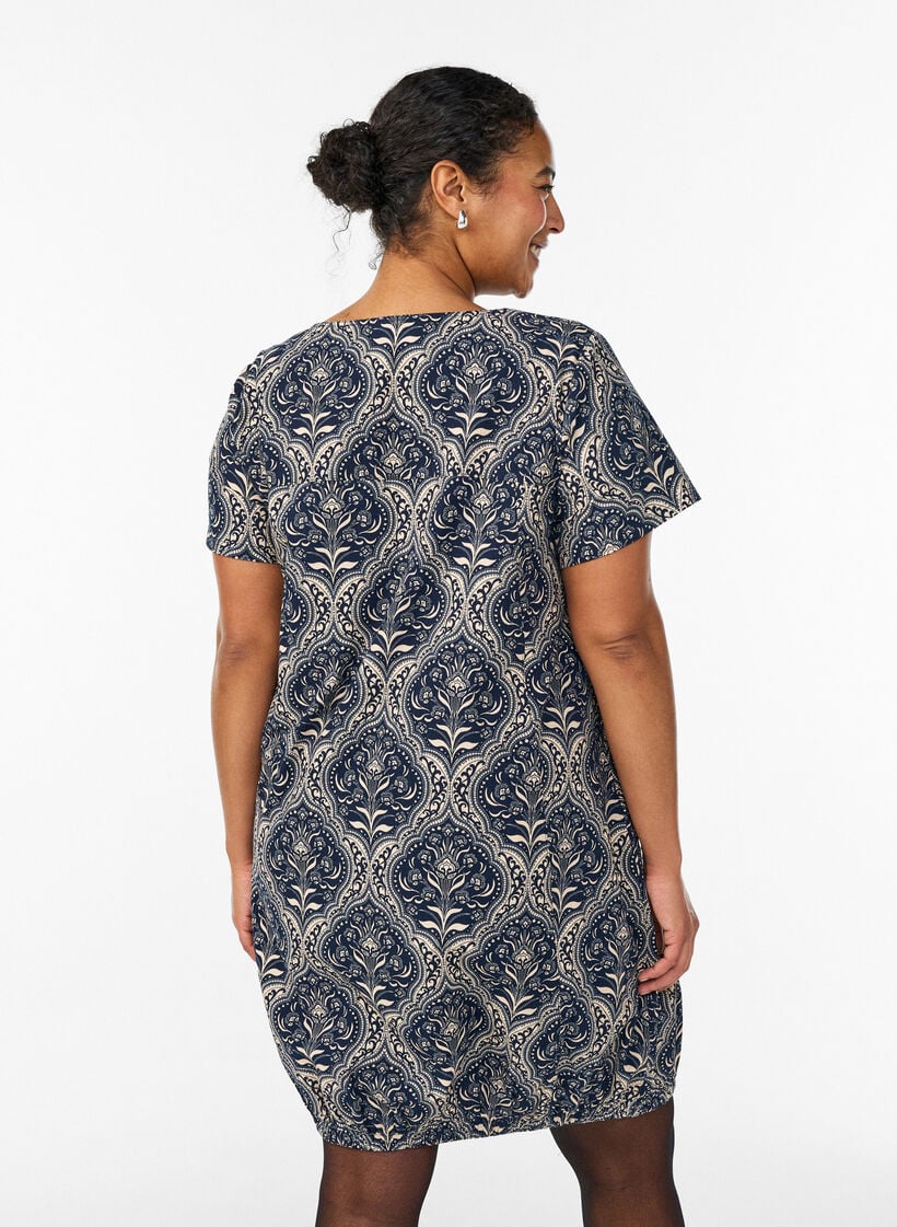 Kurz&auml;rmliges Baumwollkleid mit Print, Blau, Model image number 2