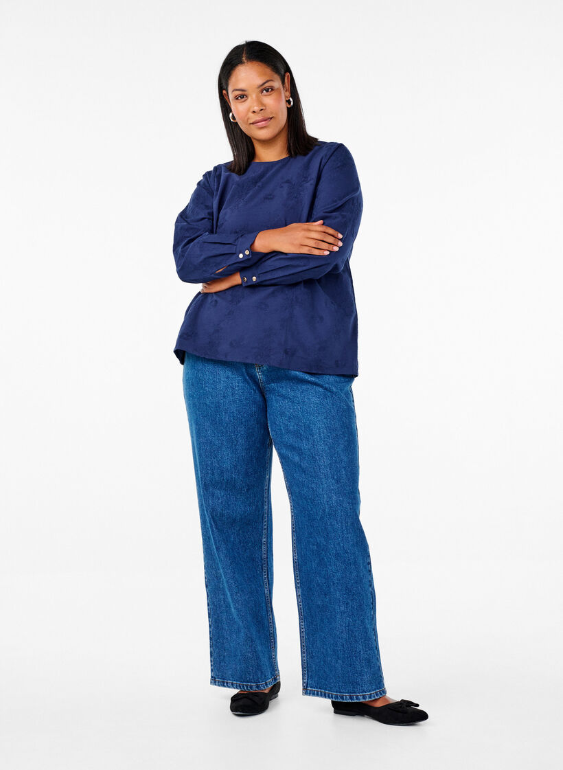 Langärmlige Bluse mit Stickereien, Blau, Model image number 1