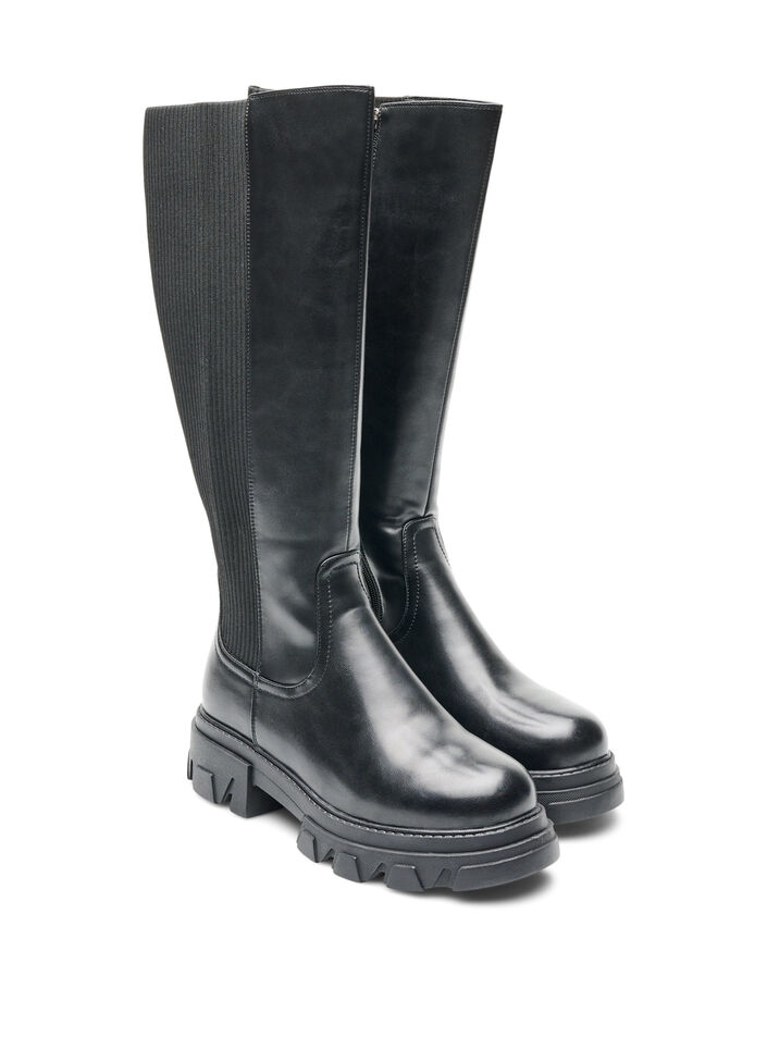 Langer Stiefel mit gerippten Eins&auml;tzen, Schwarz, Packshot image number 1