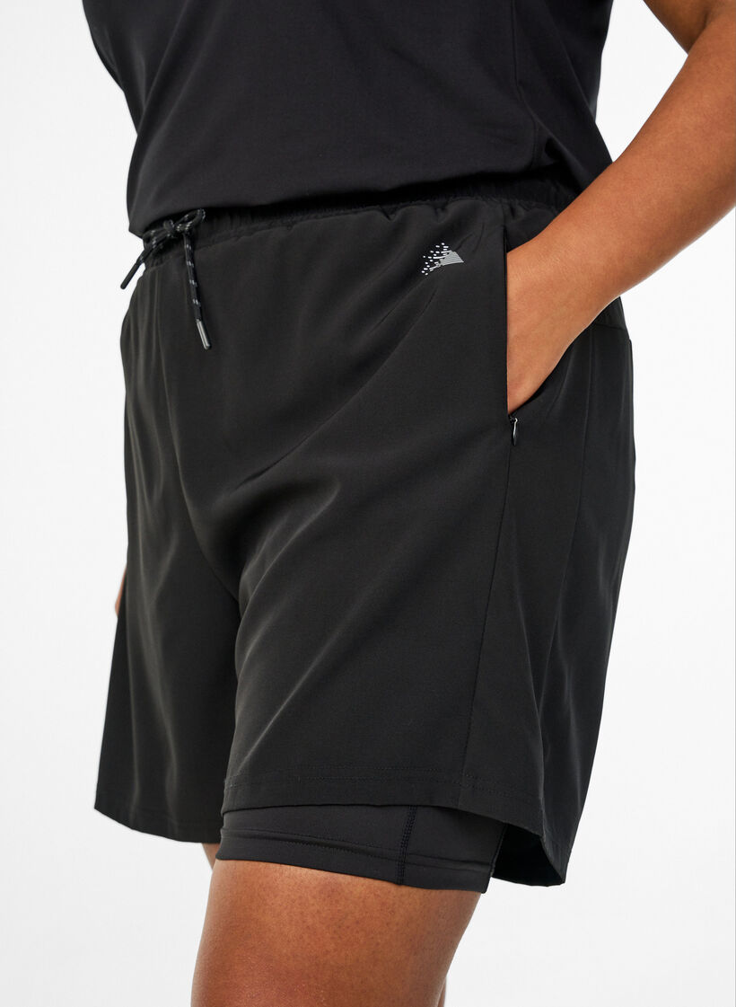 Trainingsshorts mit Innenhose und Handytasche, Schwarz, Model image number 3