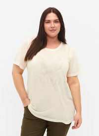 T-Shirt mit Nieten und Rundhalsausschnitt, Buttercream, Model