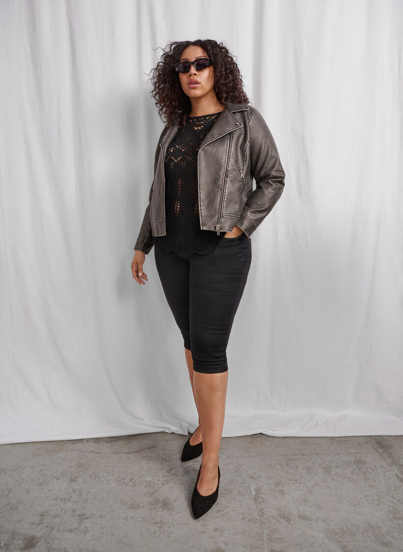 Strickbluse mit Spitzenmuster, Black, Image image number 0