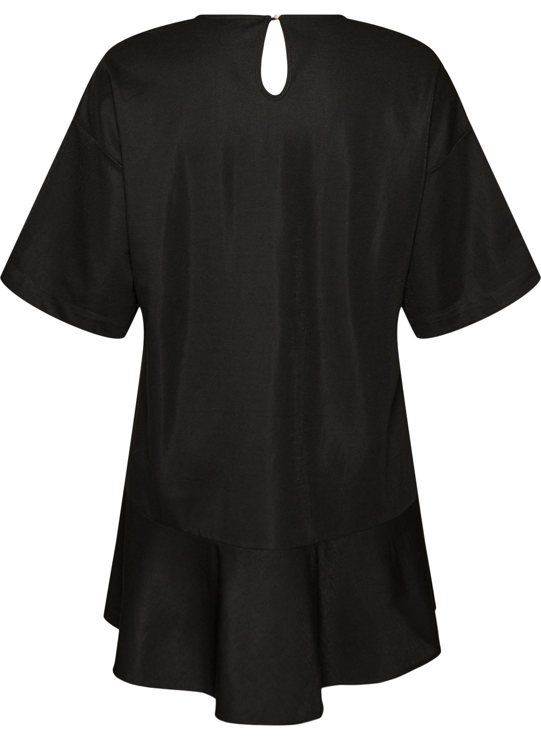 ZizziKurzes Kleid mit lockerer Passform und R&uuml;schensaum, Schwarz, Packshot image number 1