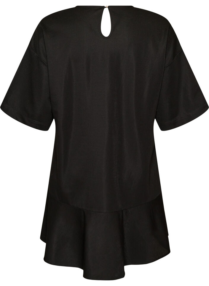 Kurzes Kleid mit lockerer Passform und R&uuml;schensaum, Schwarz, Packshot image number 1
