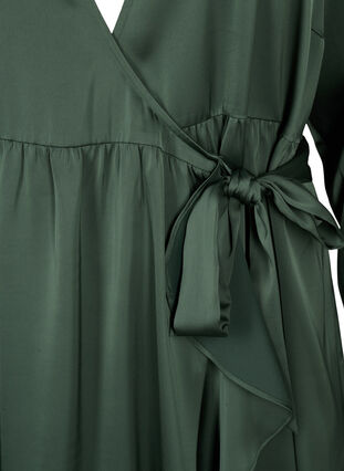 Langärmliges Wickelkleid aus Satin, Duck Green, Packshot image number 2