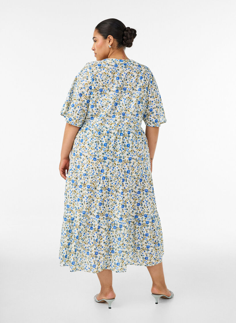 Baumwoll-Midikleid mit Blumenprint, Blau, Model image number 1