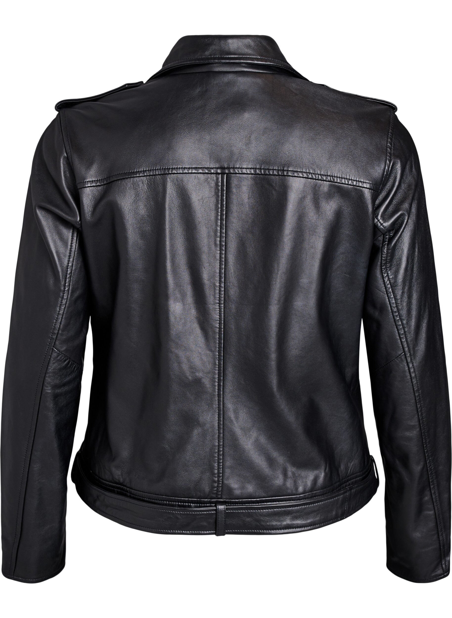 Zizzi Leder-Bikerjacke mit G&uuml;rtel, Schwarz, Packshot image number 1