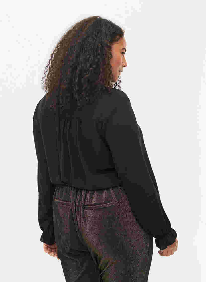 Bluse mit langen Ärmeln und Knopfverschluss, Black, Model image number 1