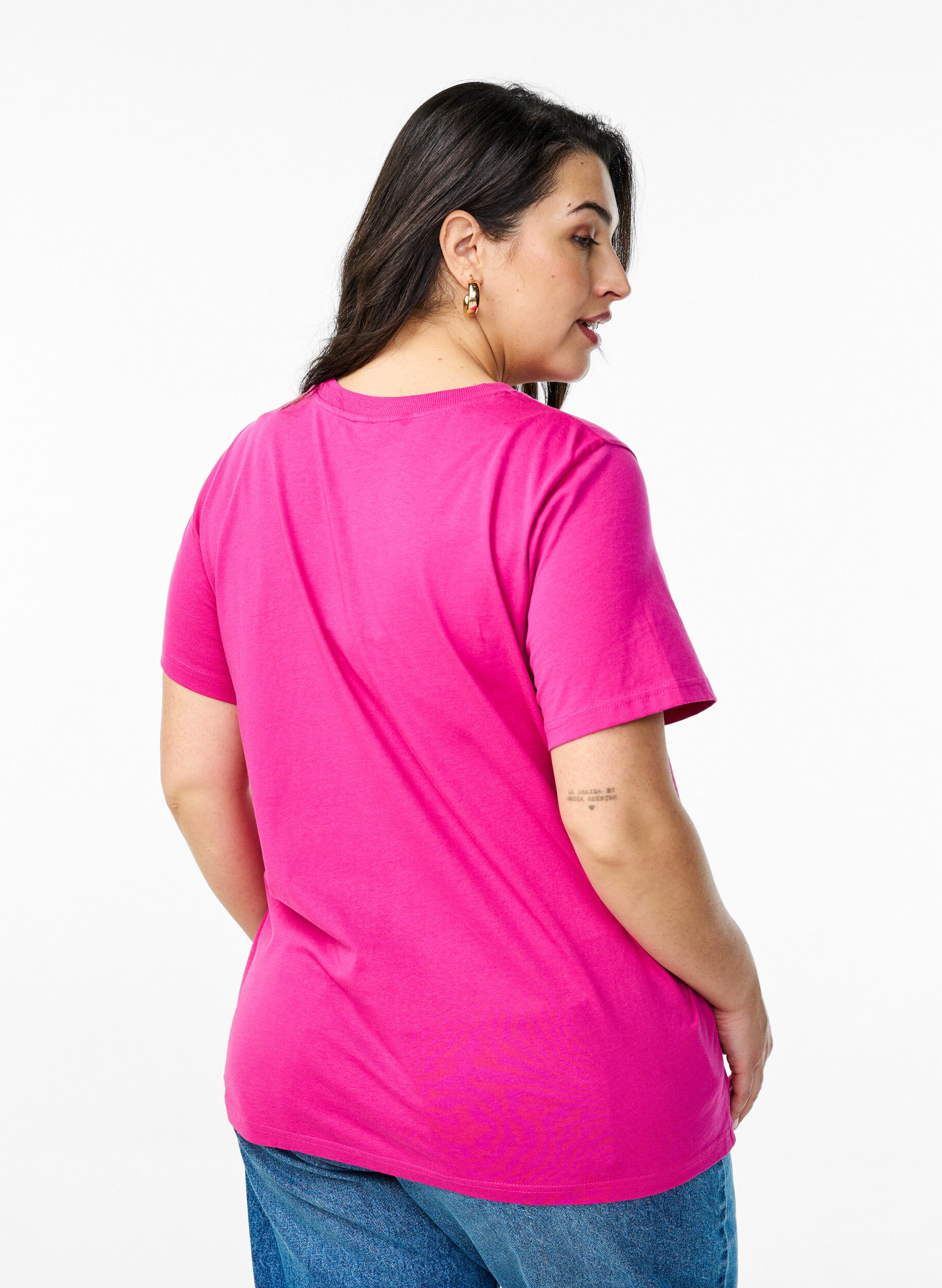 Zizzi Basic-T-Shirt aus Baumwolle mit Rundhalsausschnitt, Pink, Model image number 2