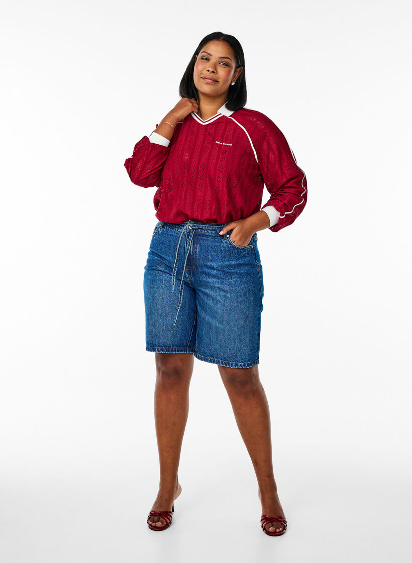 Jerseybluse mit Struktur und Kontrastdetails, Rot, Model image number 1