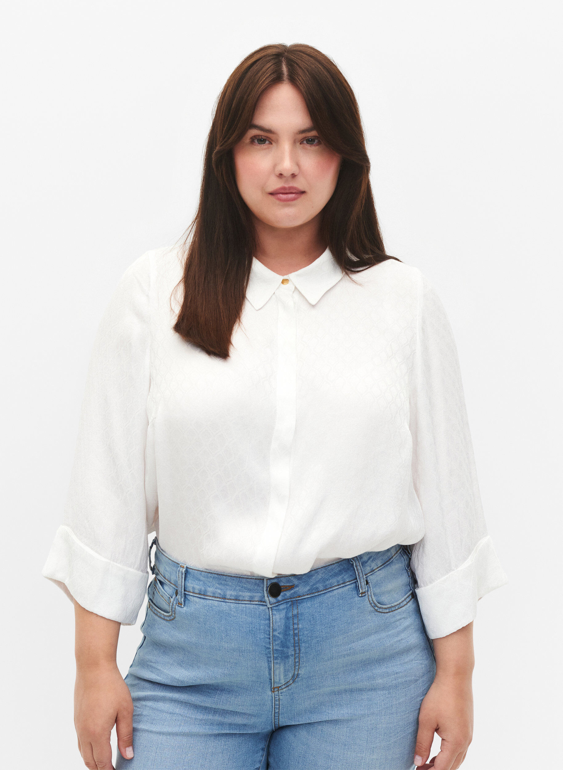 Zizzi Hemd aus Viskose mit Ton-in-Ton-Muster, Bright White, Model image number 0