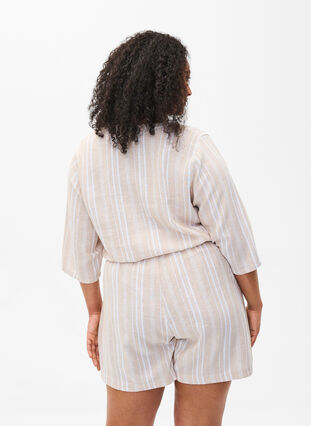 Gestreifte Bluse aus einer Leinen-Viskose-Mischung, Beige White Stripe, Model image number 1