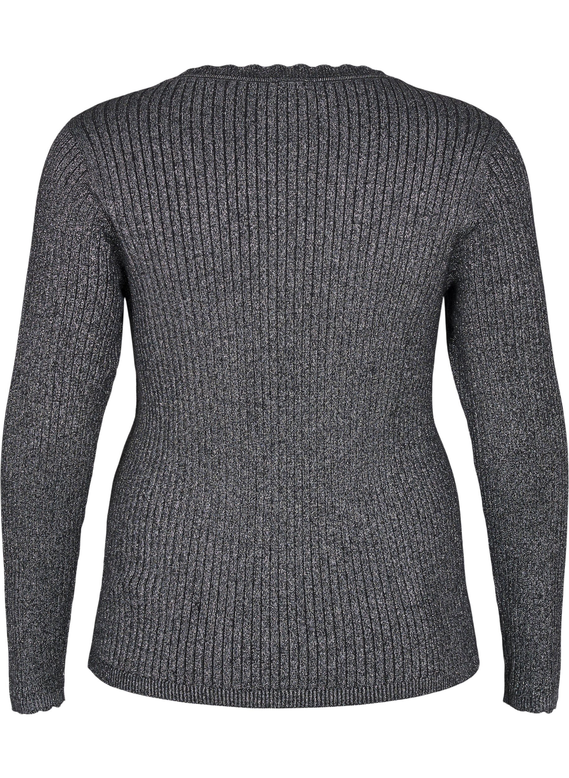 Zizzi Figurbetonte Strickbluse mit Glitzerfaden, Schwarz, Packshot image number 1