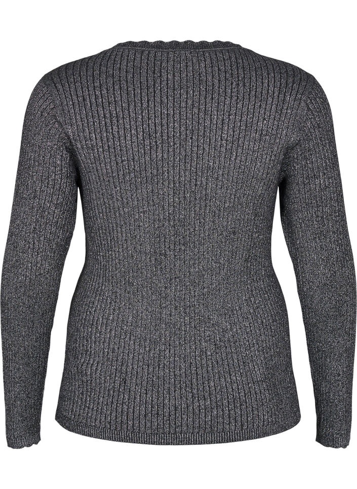 Figurbetonte Strickbluse mit Glitzerfaden, Schwarz, Packshot image number 1