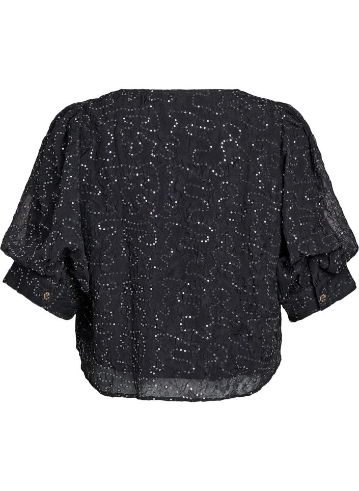 Partybluse mit Pailletten und halblangen Ärmeln, Schwarz, Packshot image number 1