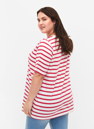 Gestreiftes T-Shirt aus biologischer Baumwolle, Bright Rose Stripes, Model image number 1