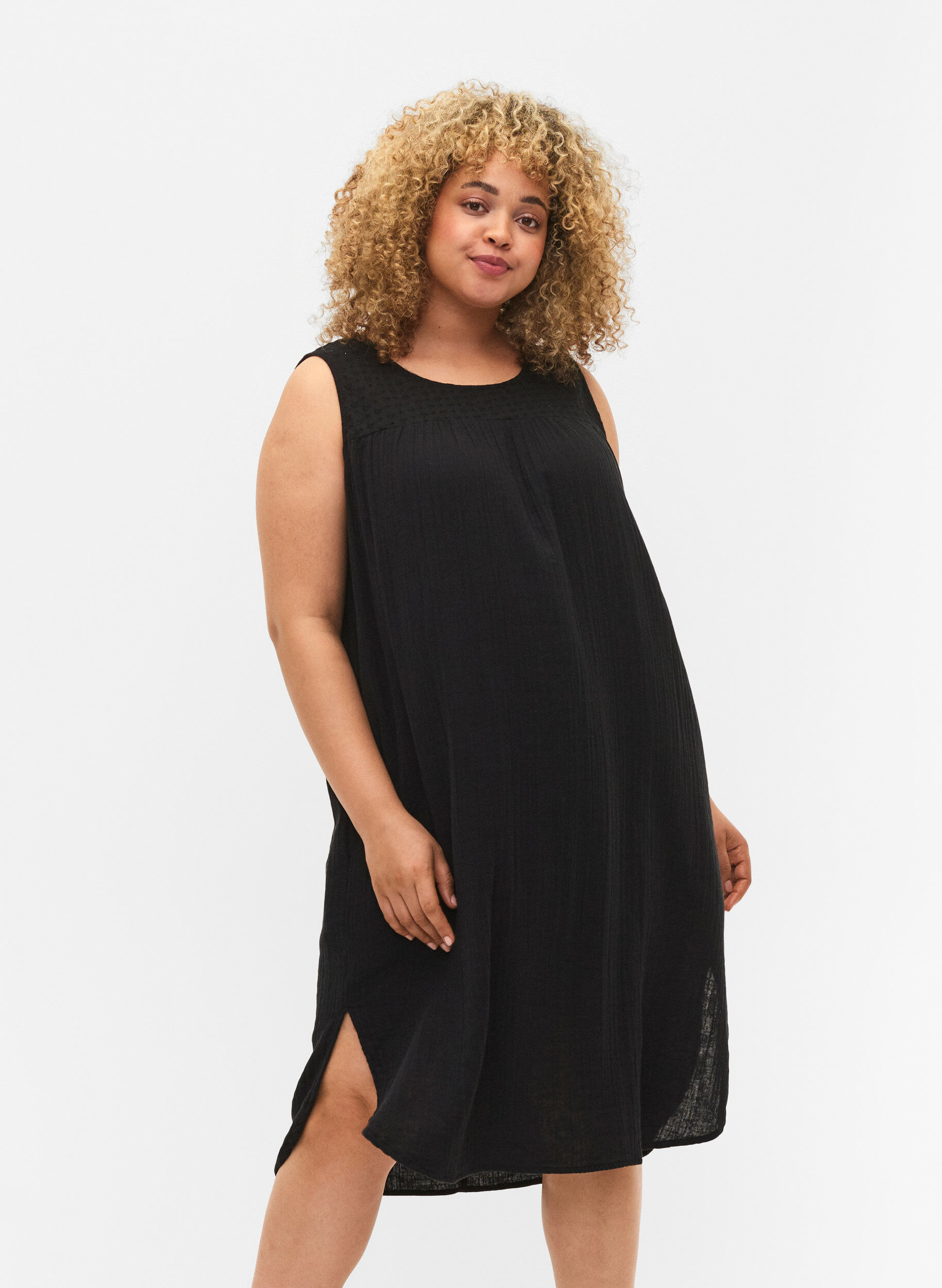 Zizzi &Auml;rmelloses Midikleid aus Baumwolle, Black, Model image number 0