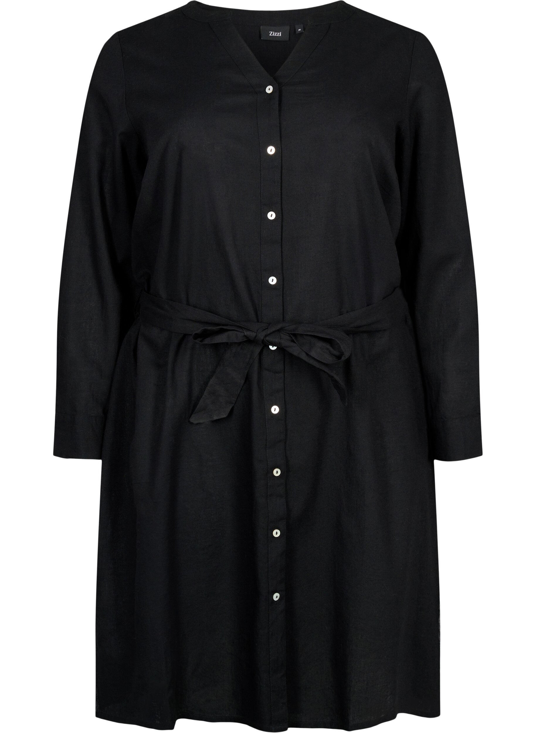 Zizzi Hemdkleid mit langen &Auml;rmeln, Black, Packshot image number 0