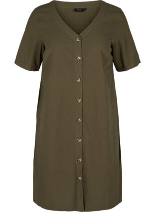 Kurzarm Kleid aus Baumwolle mit Knöpfen, Ivy Green, Packshot image number 0