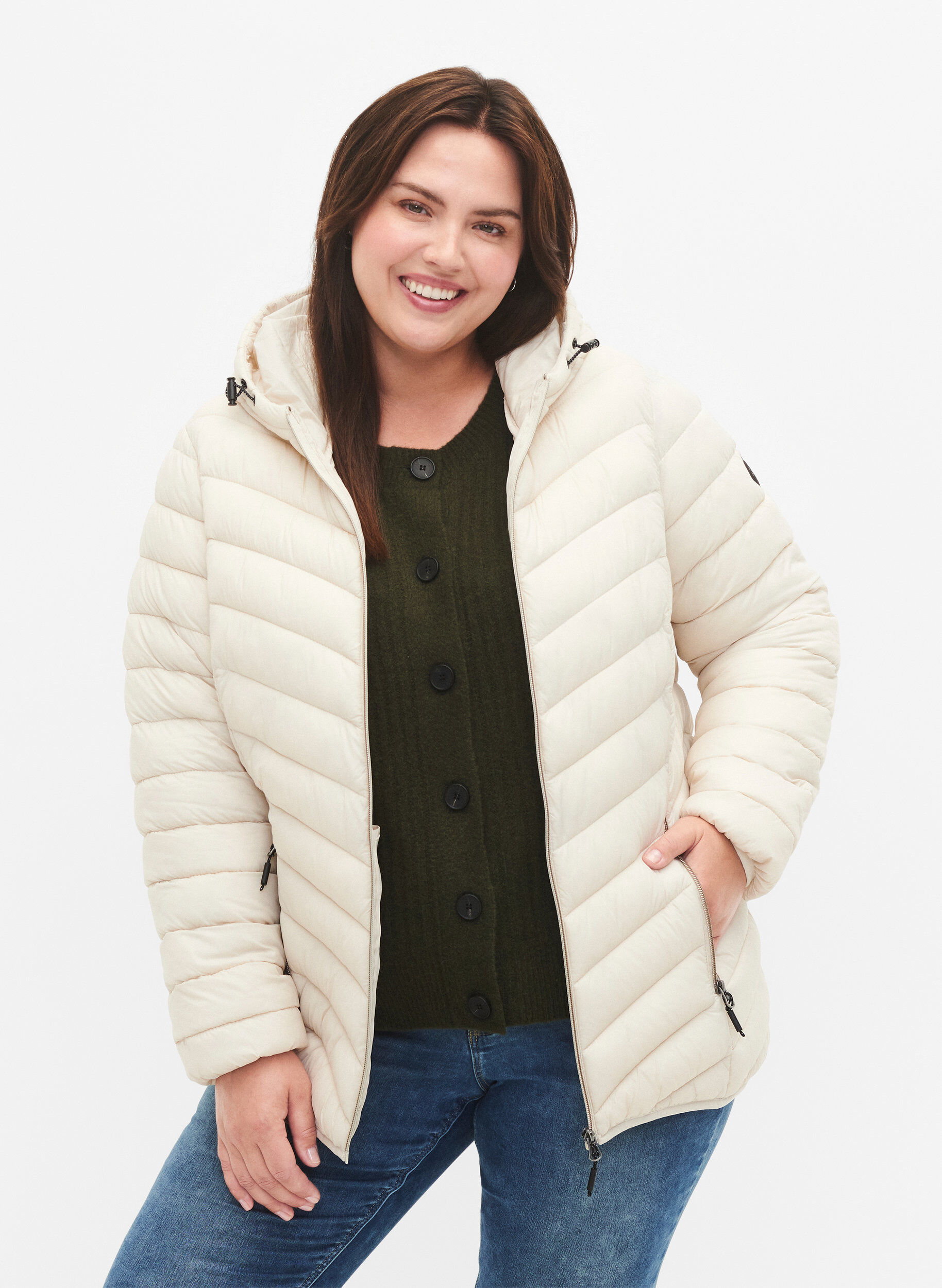 Leichte Steppjacke mit Kapuze, Beige, Model