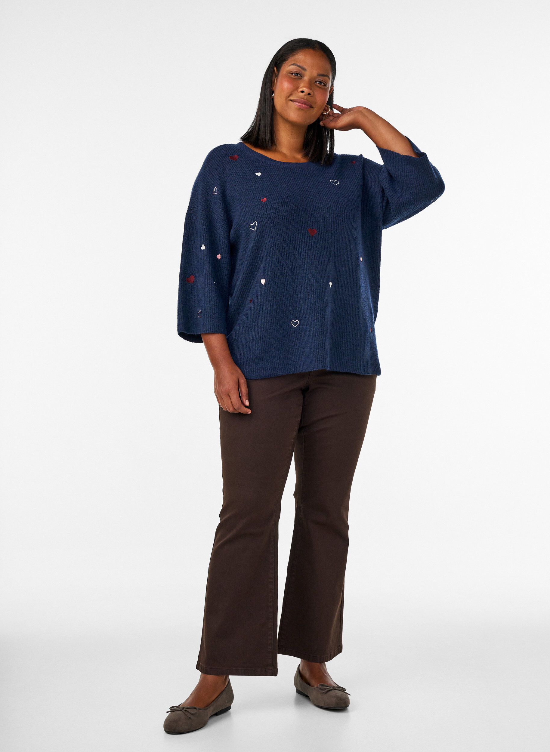 ZizziPullover mit Herzen und 3/4-&Auml;rmeln, Blau, Model image number 1