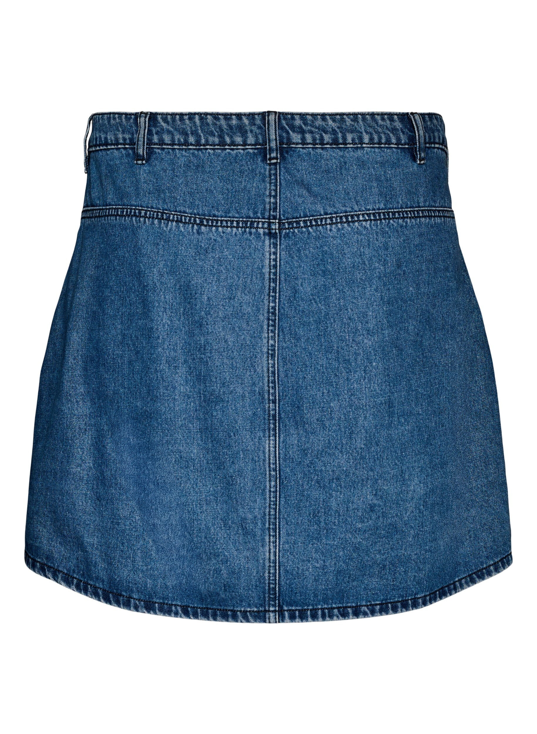 Zizzi Kurzer Rock in A-Linie aus Denim, Blau, Packshot image number 1