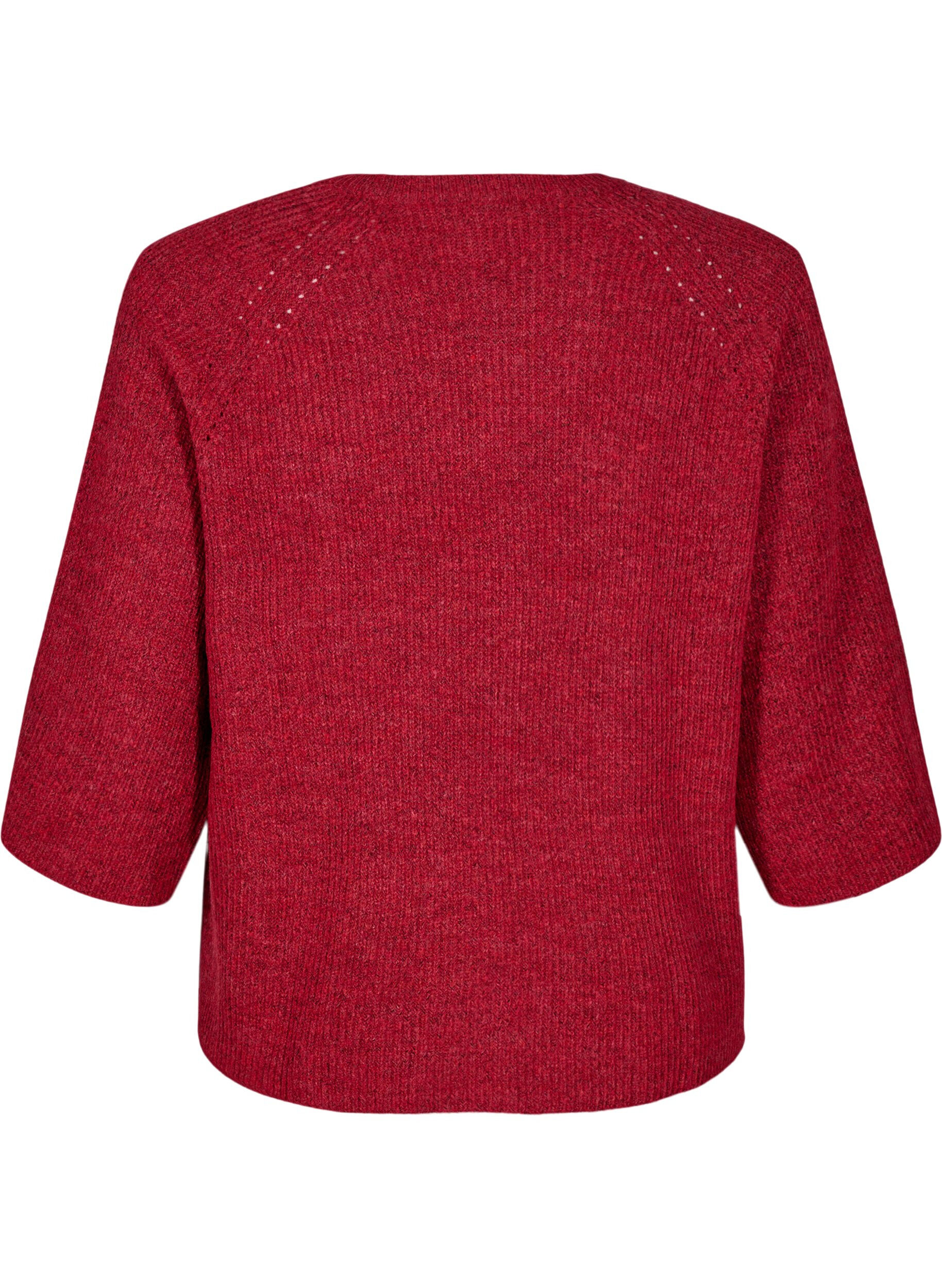 Zizzi Ripppullover mit 3/4-&Auml;rmeln, Rot, Packshot image number 1