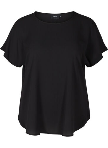 Bluse mit kurzen Ärmeln und Rundhalsausschnitt, Black, Packshot image number 0