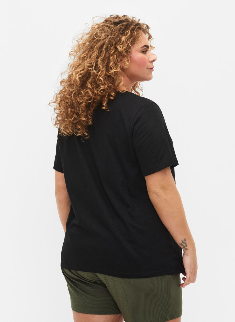 Kurzärmliges Basic-T-Shirt mit V-Ausschnitt, Schwarz, Model image number 2