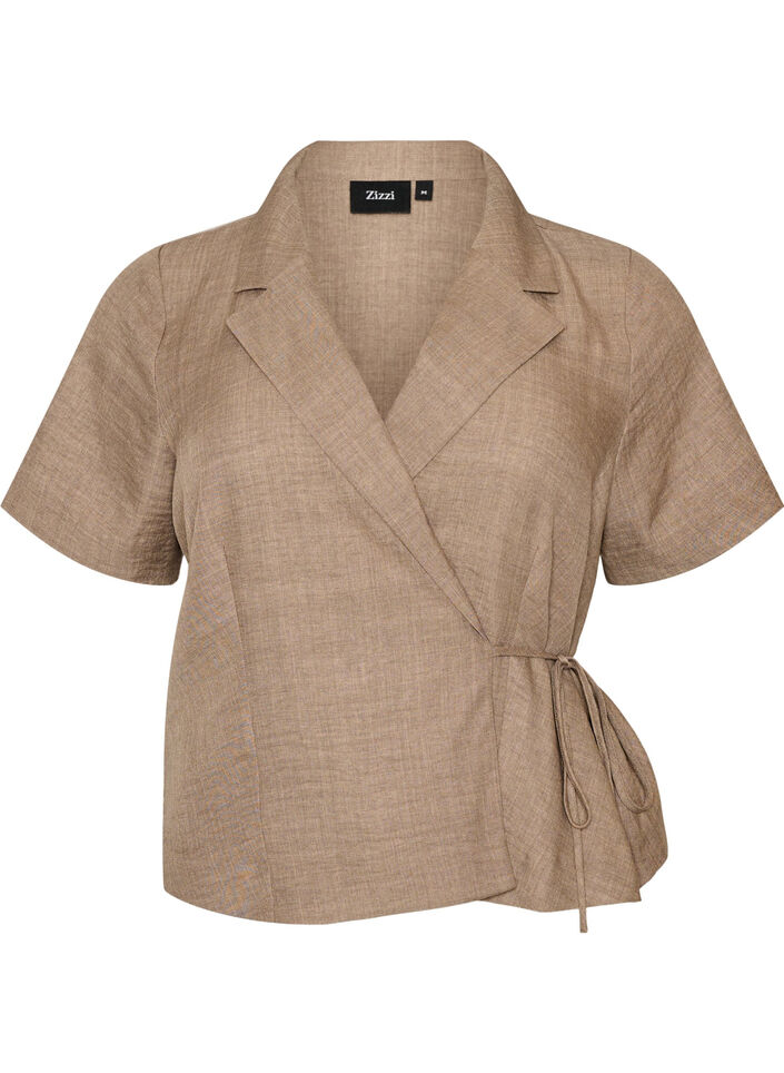 Wickelbluse mit Bindeband, Braun, Packshot image number 0