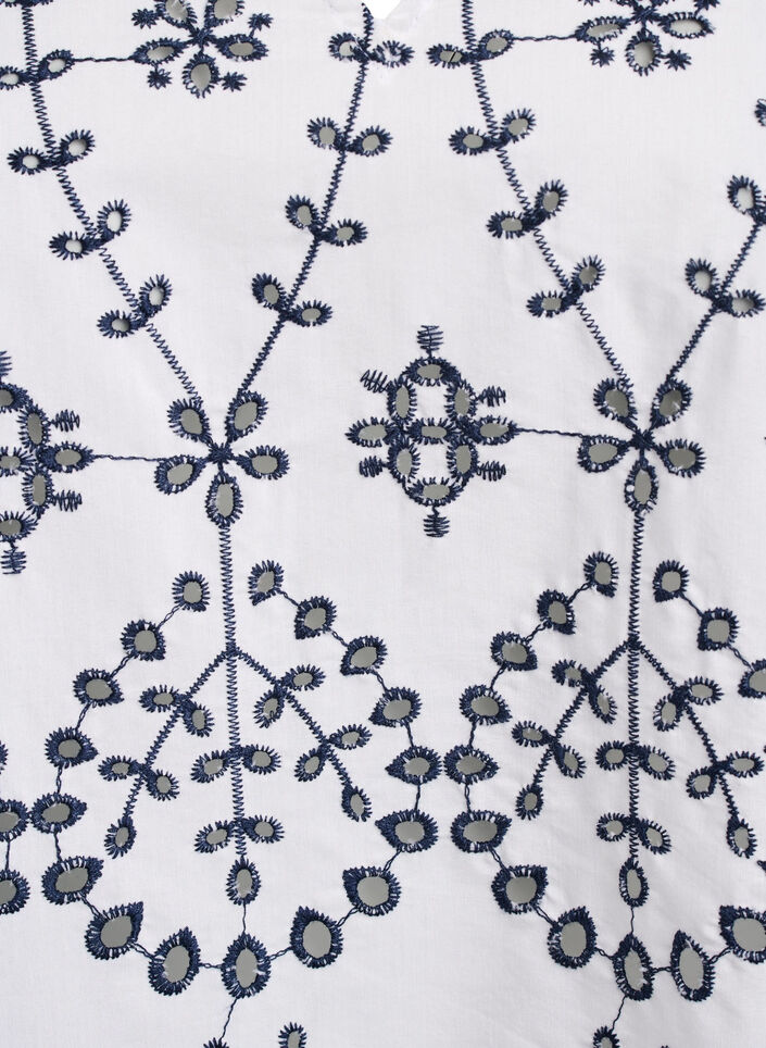 Bluse mit 3/4-Ärmeln und kontrastierender Broderie Anglaise, Weiß, Packshot image number 2