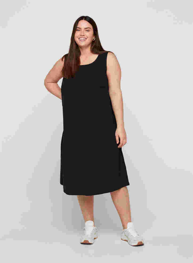 Ärmelloses Baumwollkleid mit A-Linie, Black, Model image number 3
