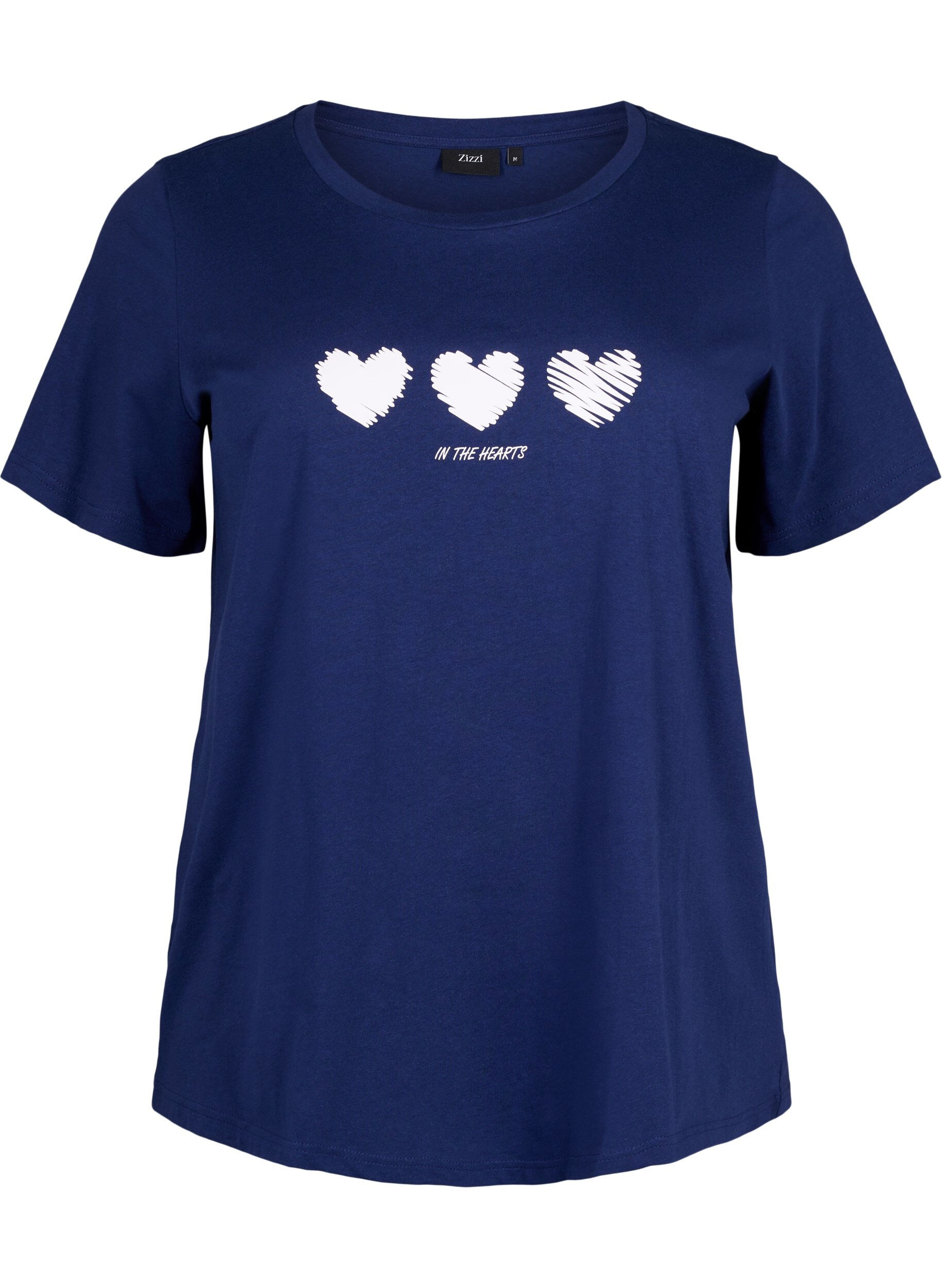 Zizzi T-Shirt aus Baumwolle mit Rundhalsausschnitt und Aufdruck, Medieval B.W. Hearts, Packshot image number 0